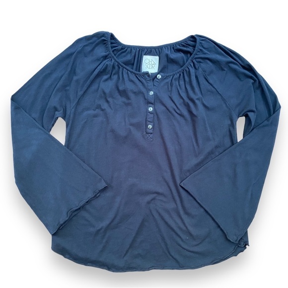 CHASER Bell Sleeve Shirred Henley in Black | Size Large - Picture 10 of 15